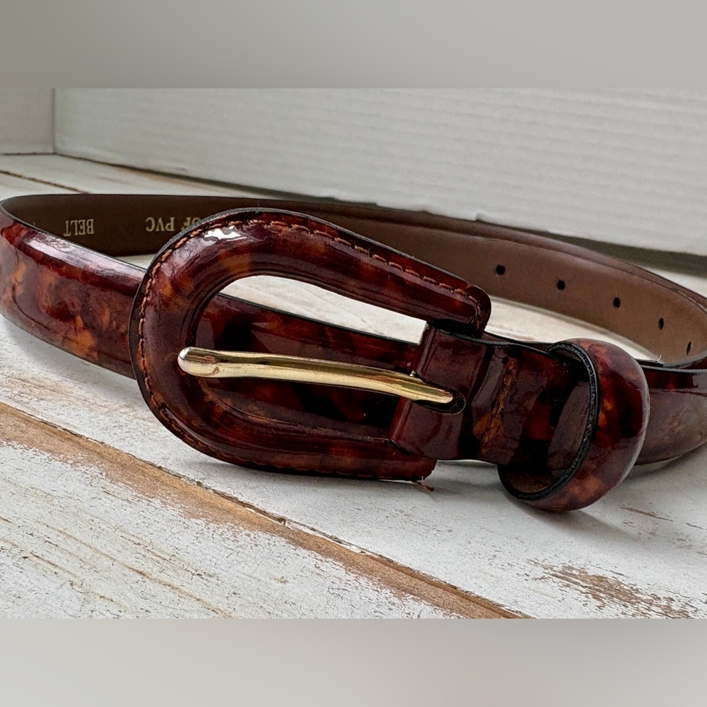 AIMEE-LYNN tortoise shell PVC belt vintage 90s MINT sz L chic animal print - Picture 3 of 13